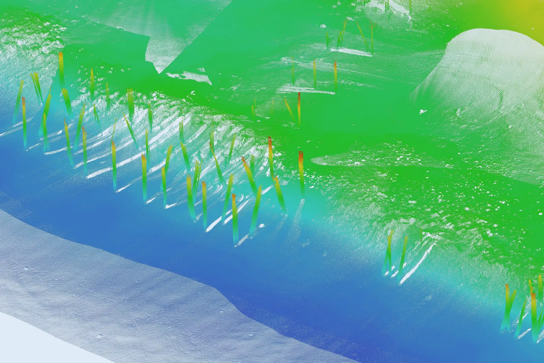 Seabed with a pier pile field.